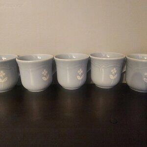 Pfaltzgraff Discontinued Blue Gazebo Cups Vintage USA Scalloped Design 5 Pcs